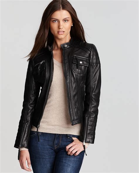 michael kors leather jacket with fur collar|Michael Kors leather jacket sale.